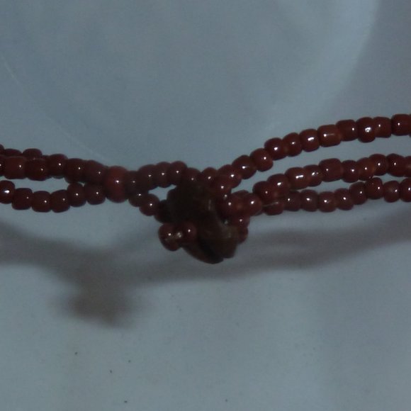 Boho Brown Bead Necklace, Real Bone Horn Rectangular Pendant, Button Closure 18" - Picture 5 of 10